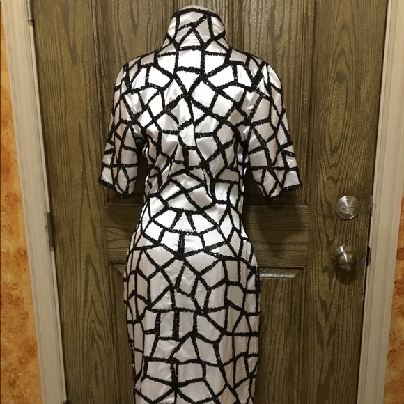 Unique beaded shimmering zipper split midi dress - Picture 6 of 8